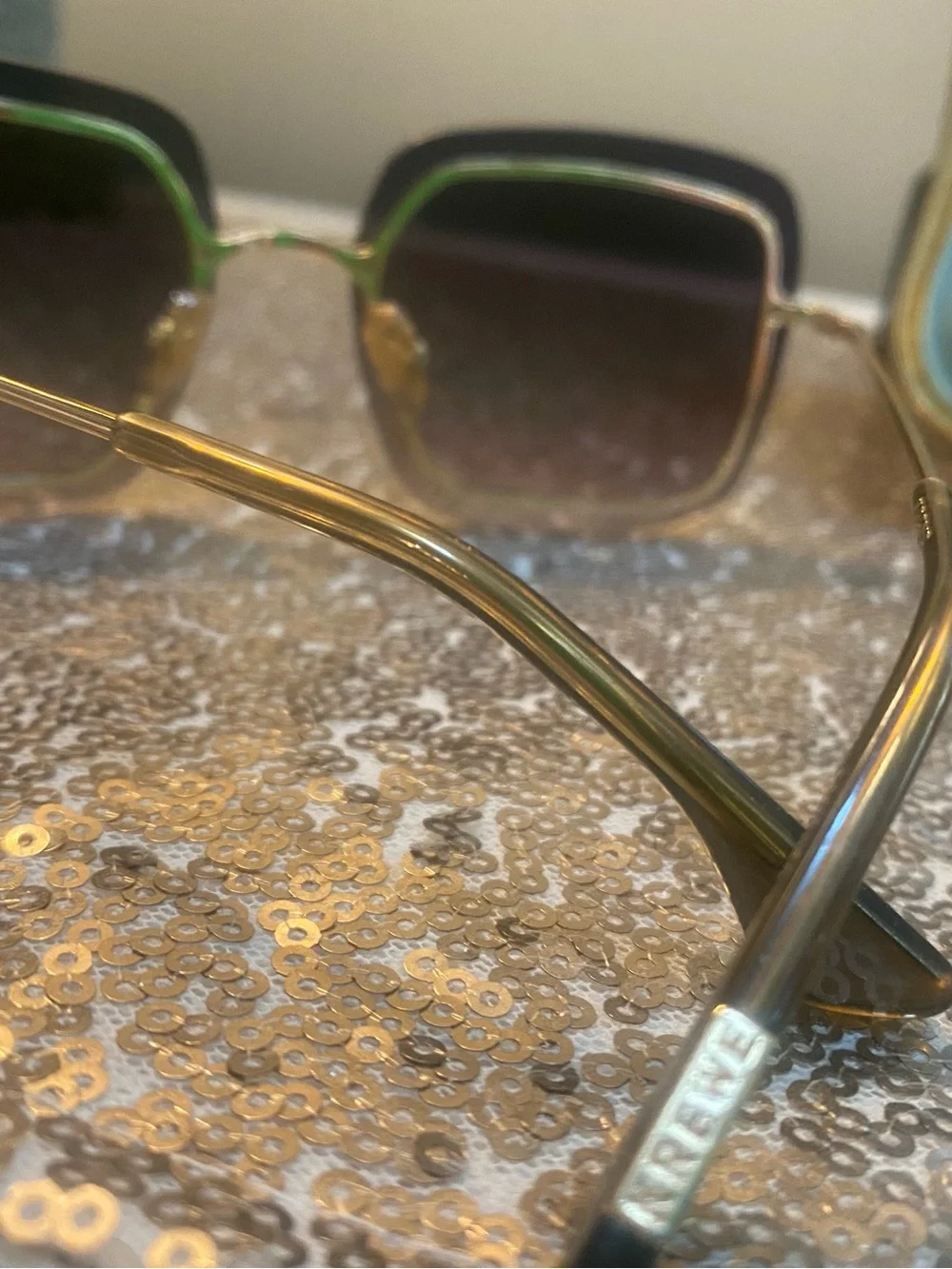 Krewe Green and Gold Square Women's Rimless Sunglasses